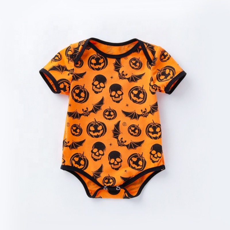 Supplier breathable cotton halloween printed clothes short sleeve romper
