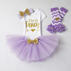 Custom Pretty Baby Girls First Birthday Party Romper Clothing Sets With Sequin Bow
