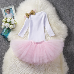 Wholesale Classic Soft Cotton Girl Kids Long Sleeve Romper With Sequin Bow For Birthday Party