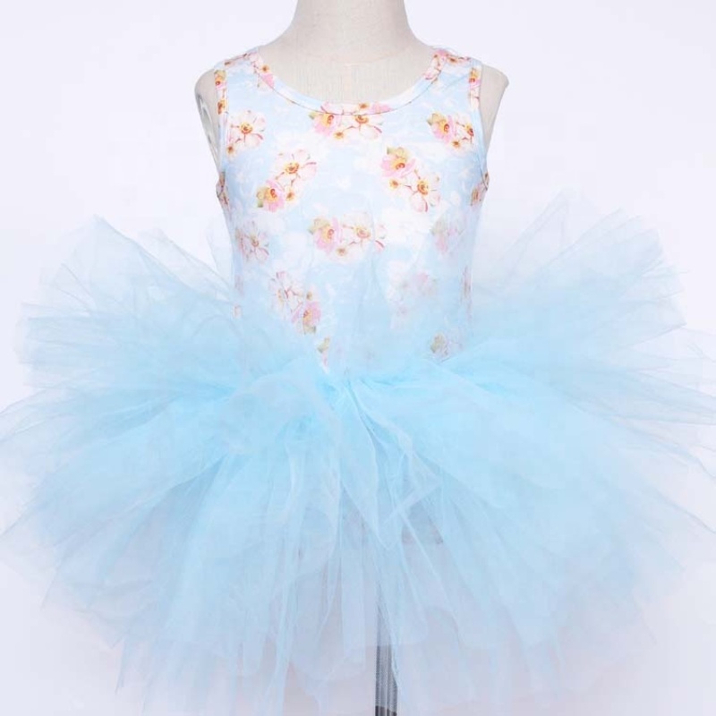New design kids clothing party tulle puffy dress ballet princess sleeveless floral print baby girls tutu dresses