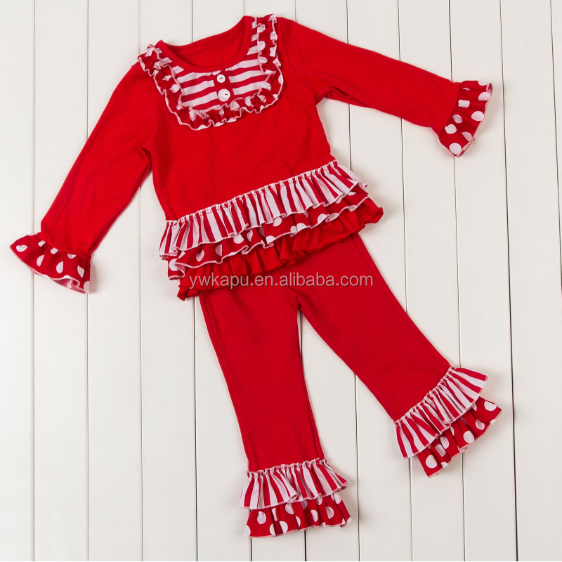 Newest Coming Fall boutique girl clothing outfits Baby Children Clothing Ruffle Clothing Set for Christmas