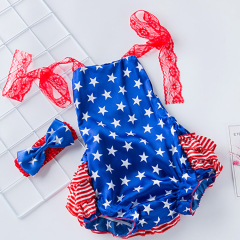 Cute 4th of July summer baby girl bubble romper