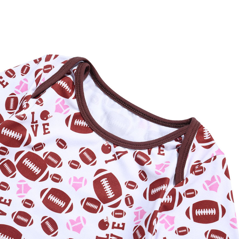 Fancy Football  Pattern Long Sleeve Baby Girl Icing Ruffle Onesie