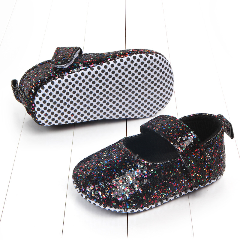 Wholesale Fancy Hook and Loop Girls Black Gold Silver Genuine Leather Shoes for Little Baby Toddlers