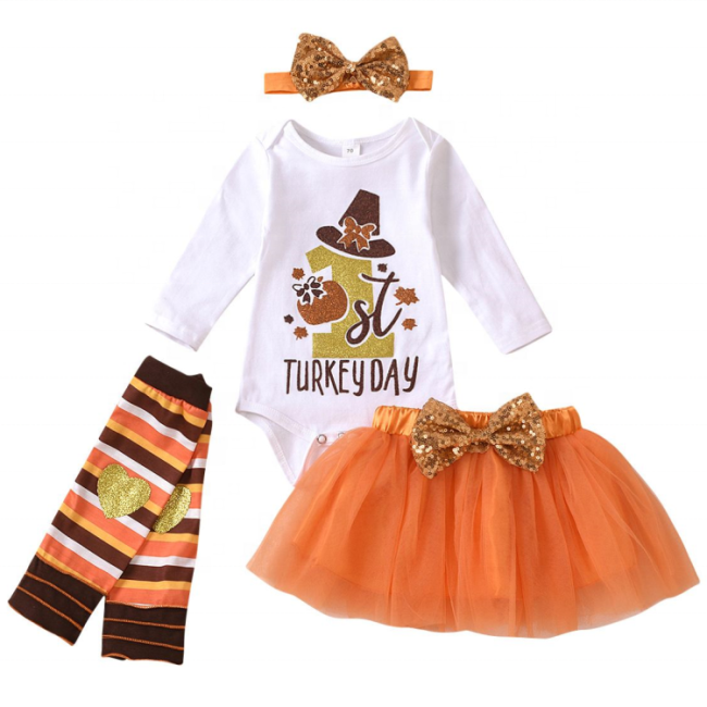 Wholesale thanksgiving day tutu skirt cotton baby romper clothing set