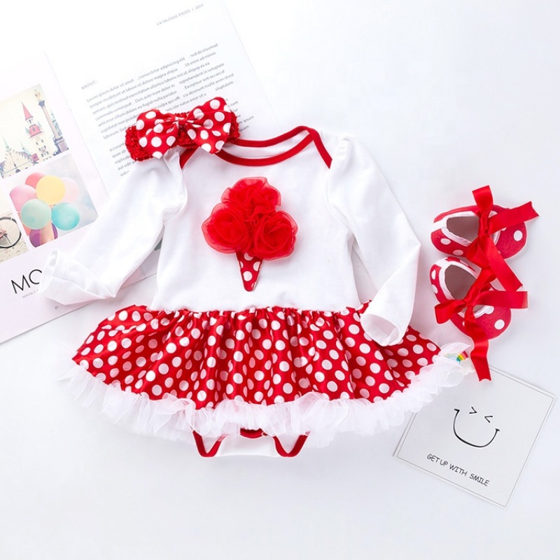 Hot Sale Polka Dots Baby Girl Bodysuit With Tutu Skirts And Baby Shoes And Hairband For Smash Cake Birthday Party