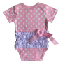 New arrival summer pink polka dots bodysuit baby boutique icing romper with ribbon bow