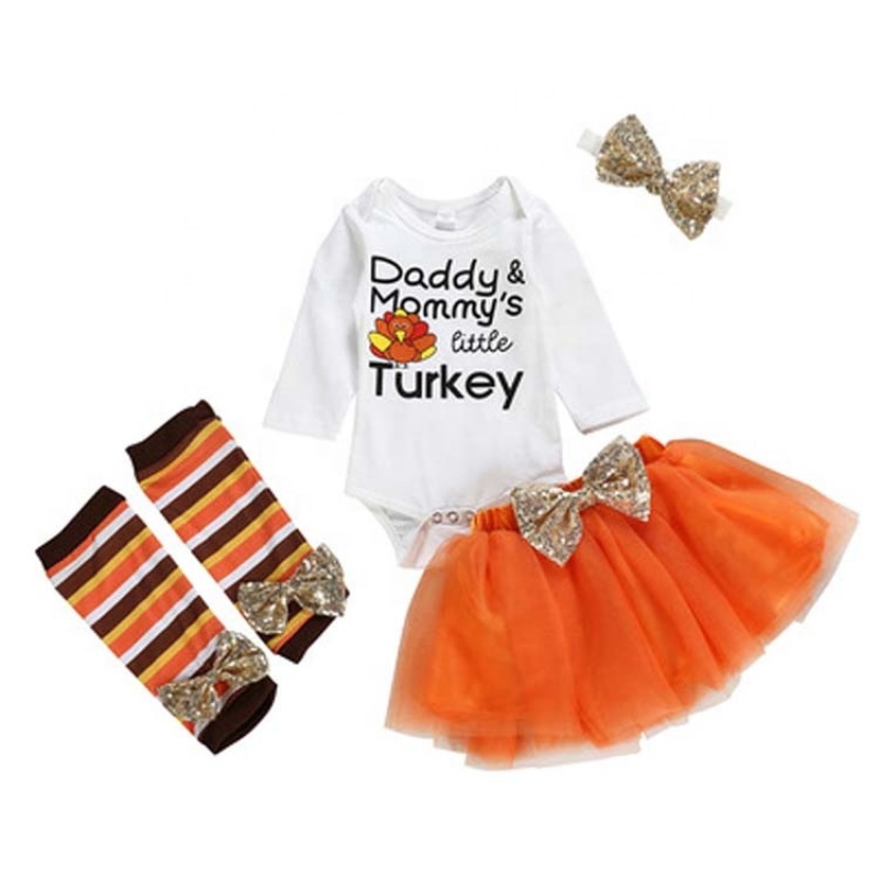 Favorite price thanksgiving day long sleeves baby fashion sequin romper sets