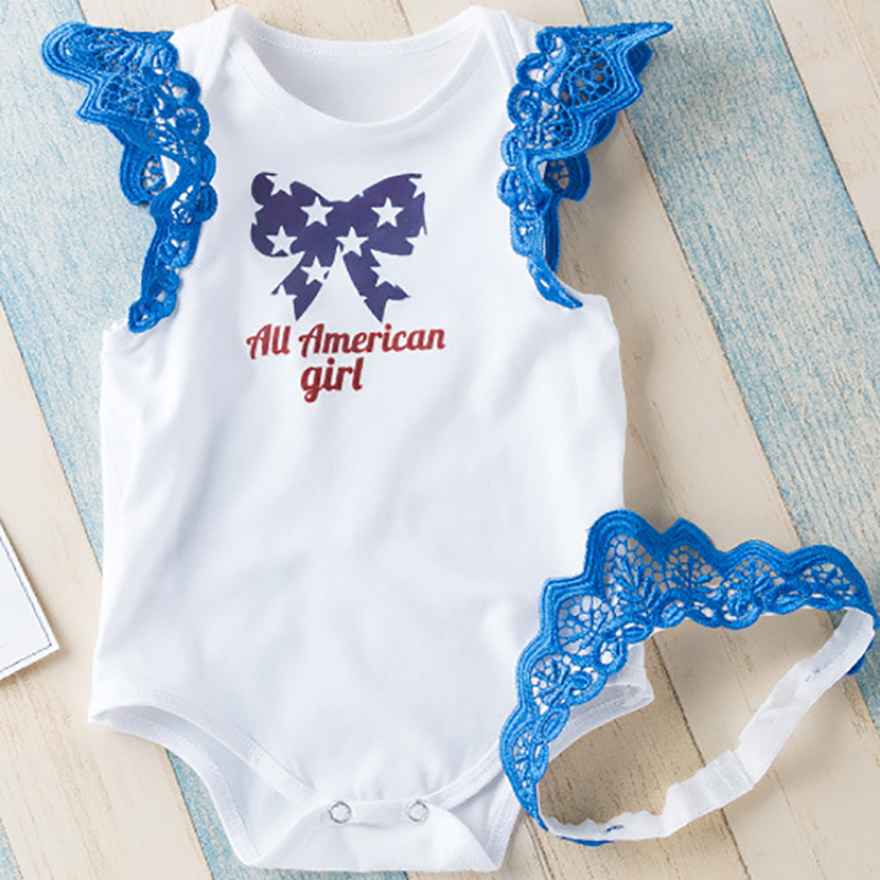 4th of July 100%cotton baby wings romper
