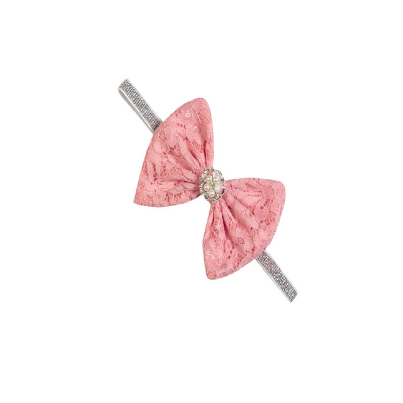Natural elastic baby hair accessories bow-knot lace pearl beaded headband