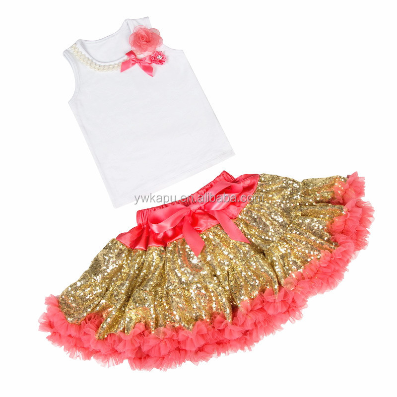 Baby Girls Dance Wear Birthday Sequin Pettiskirt Set With Cotton Top