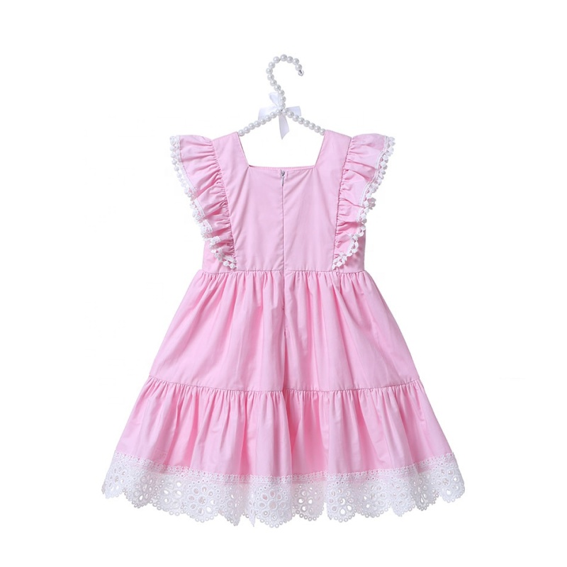 Wholesale Children Girl Sleeveless Long Dresses With Lace Edge 