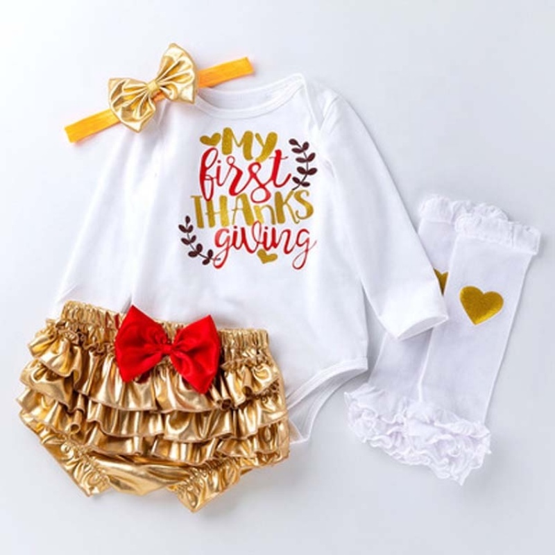 Thanksgiving day   long sleeves baby bow headband infant clothing