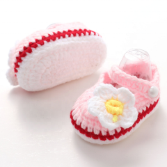 Hand-knitted production floral wool non-slip soft sole infant baby walking shoes
