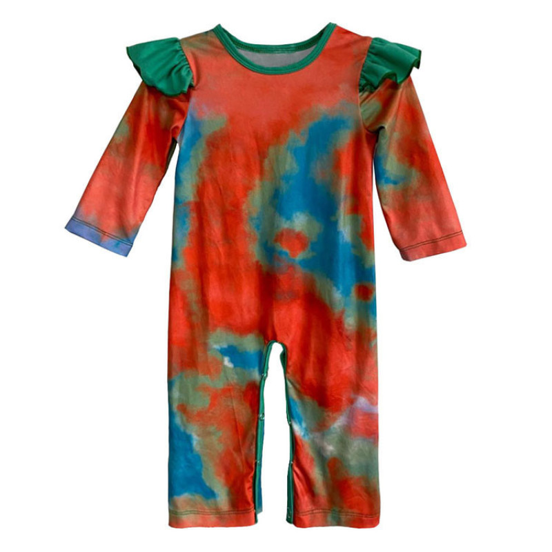 2020 hot new design elastic tie dye clothes fall flutter long sleeve baby jumpsuit