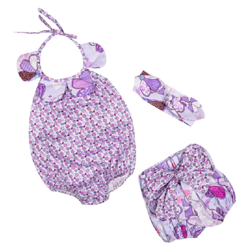 High Quality Infant Vintage Floral Summer 3 Pcs Kids Newborn Baby Clothing Set With Headband