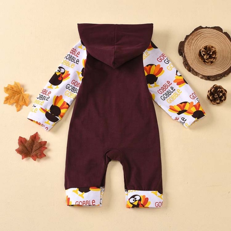 2021 manufacture thanksgiving brown cute cotton organic baby jumpsuit
