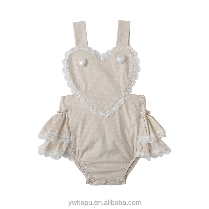 Top quality OEM custom romper kids baby girl boutique children solid color ruffle bubble romper with lace