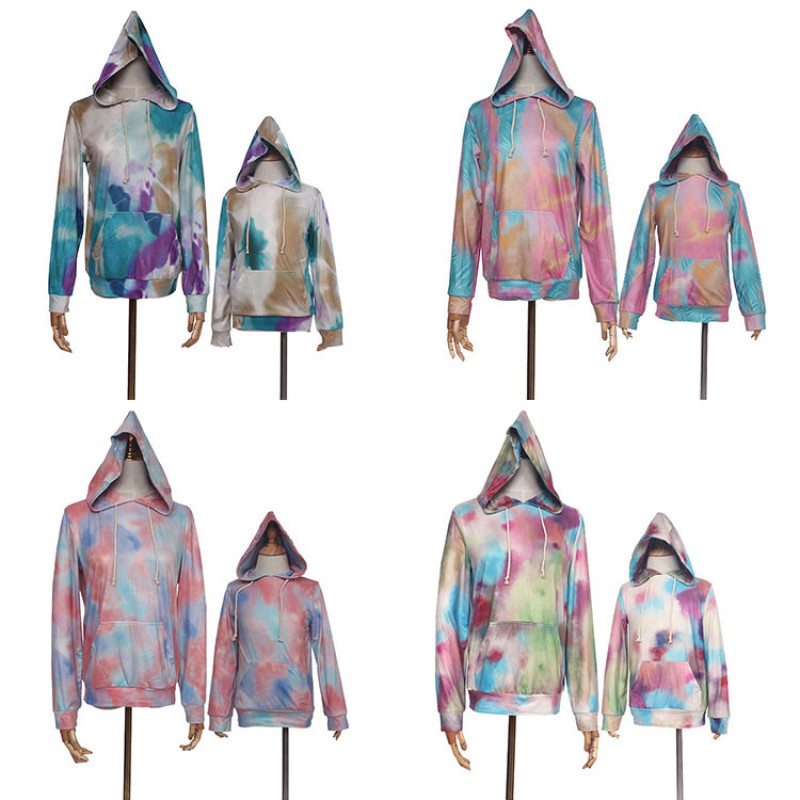 Fall trendy tie dye streetwear style fall clothing mommy and me pullover hoodie outfits