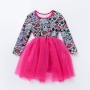 Cheap bone printed high quality long sleeve punk kid girl tulle layered dress