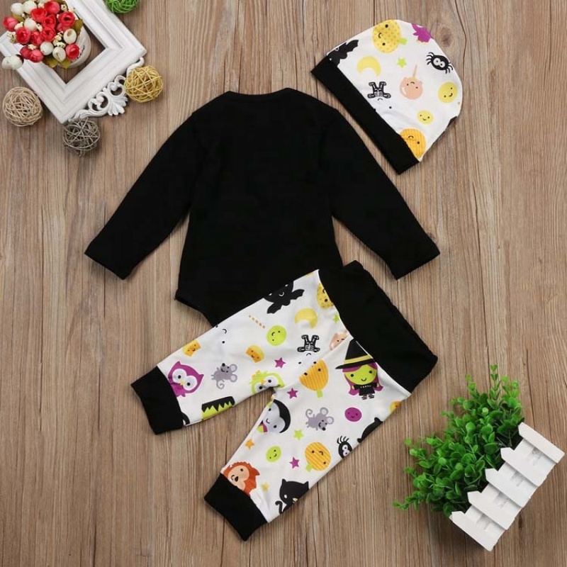2021 Halloween black long sleeve cartoon letter customize kid boutique romper sets