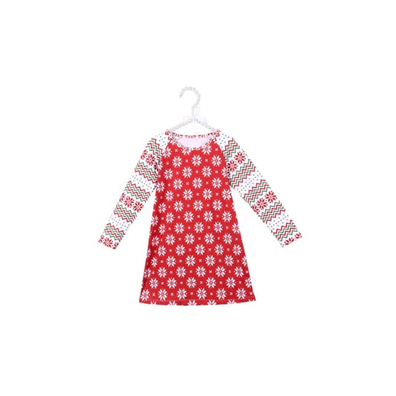Cheerful Red Color Long Sleeve Christmas Tunic Dress for Children Girls