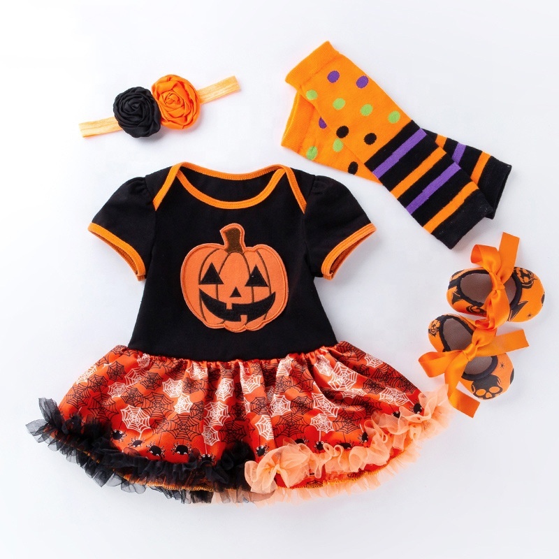 Halloween boutique luxury creative puff sleeve tutu skirt tulle baby girl clothing set
