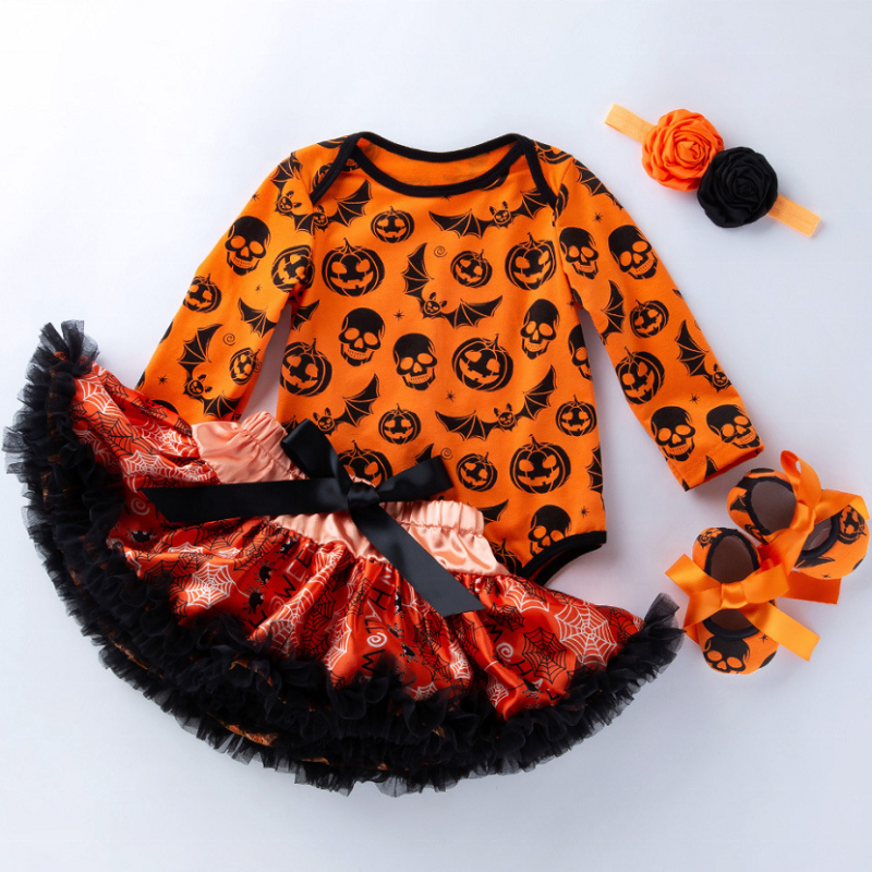 Halloween luxury 2021 girls tutus pettiskirt baby kid 1 year  4pcs boutique sets