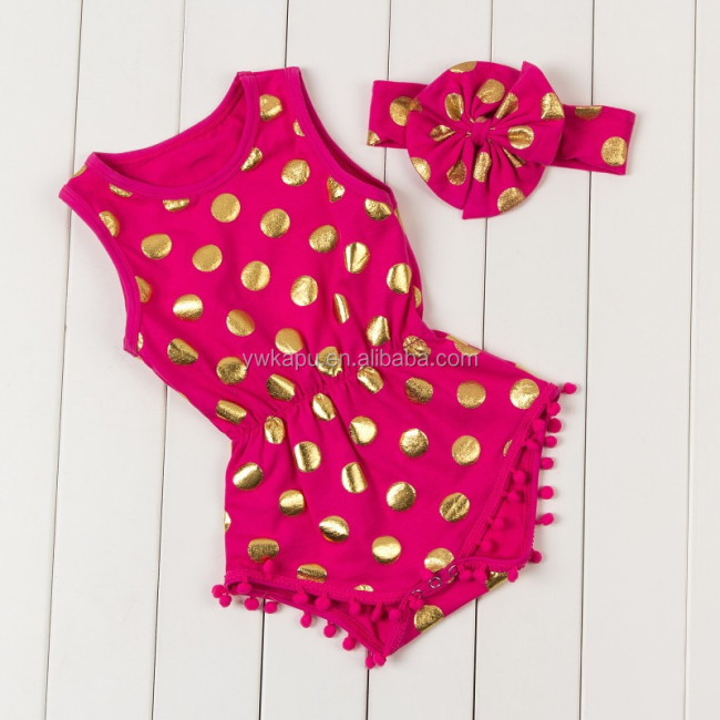 2018 Baby boutique clothes Hot stamping polka dot romper baby girl bodysuit pompom romper