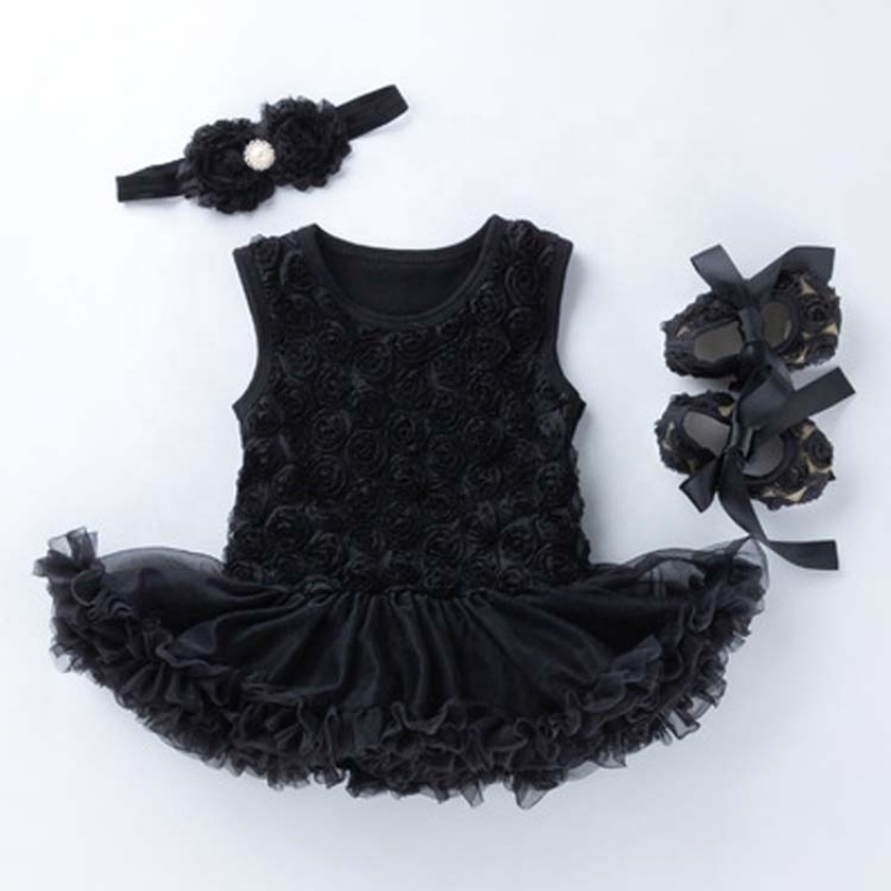Wholesale Baby Girl Rosette Petti Dress With Baby Shoes and Headband Set For Birthday Party 