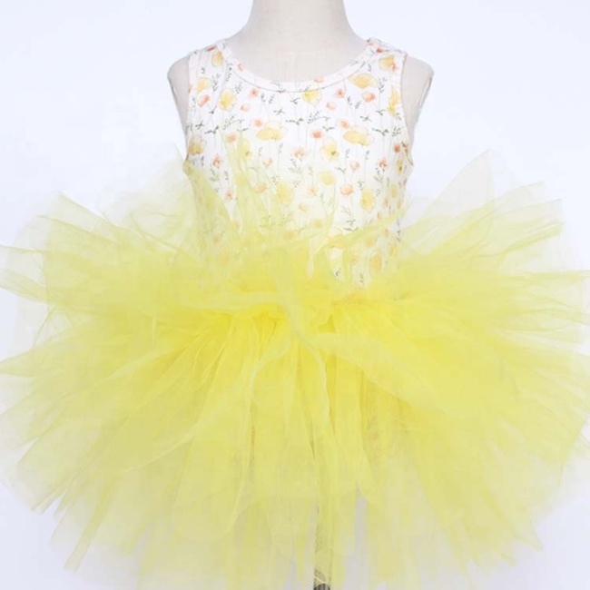 New design kids clothing party tulle puffy dress ballet princess sleeveless floral print baby girls tutu dresses