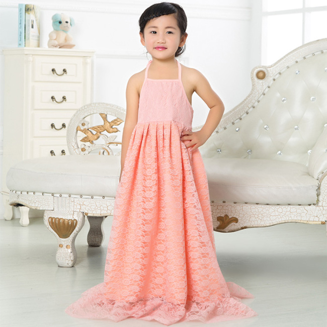 Factory Sale Long Lace Backless Flower Girl Dresses