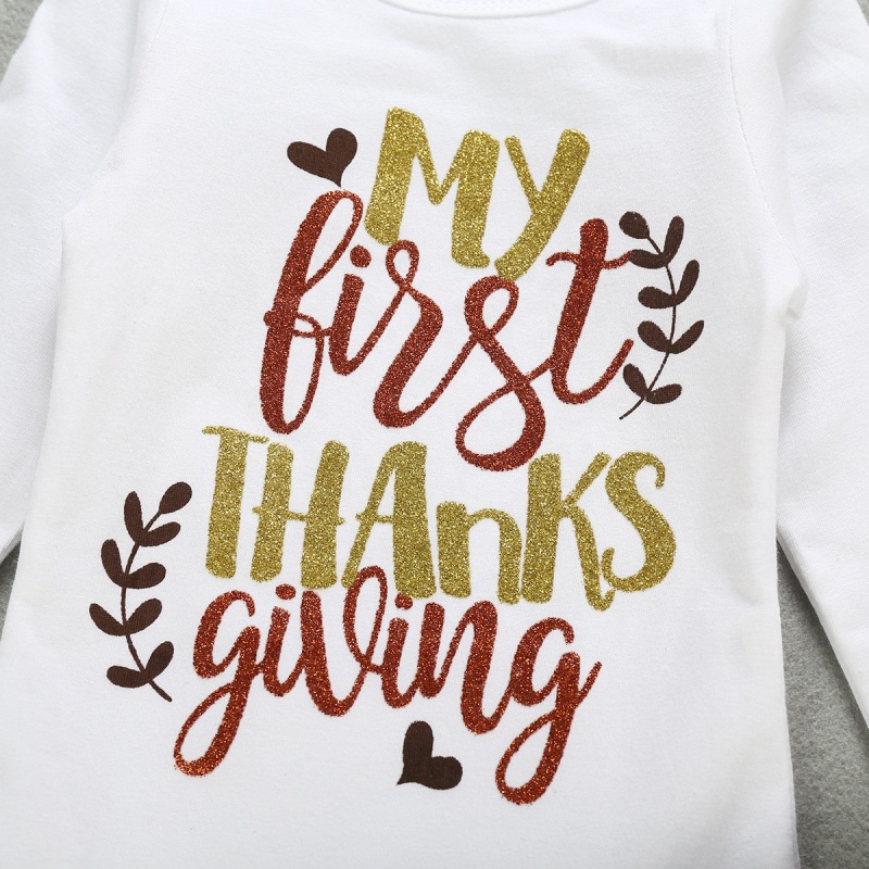 Thanksgiving day   organic cotton   trendy baby romper legs warmer sequin bow headband clothes set