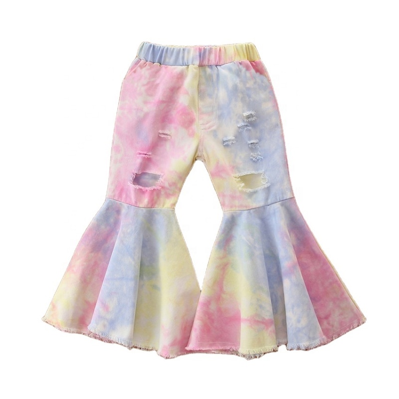 Latest Boutique Girls Flare Pants Plus Size Bell Bottom Kids Tie Dye Jeans