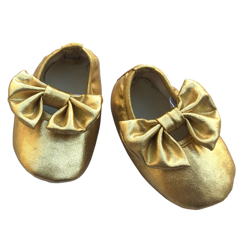 Halloween Golden Bowknot Fringe Soft Leather Moccasins Baby Girls Shoes