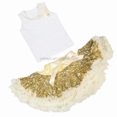 Baby Girls Dance Wear Birthday Sequin Pettiskirt Set With Cotton Top