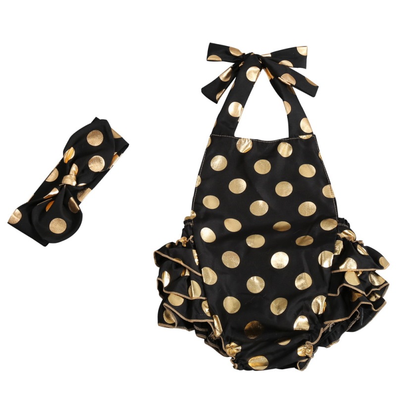 Girls Polk Dots Ruffles Romper Halter Baby Rompers
