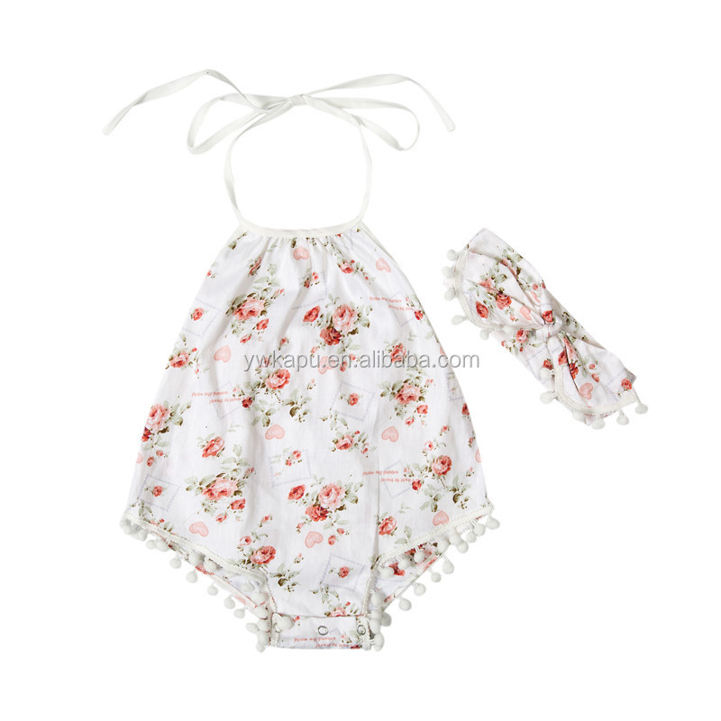 2018 New born baby clothes boutique pompom style clothes cotton baby clothes