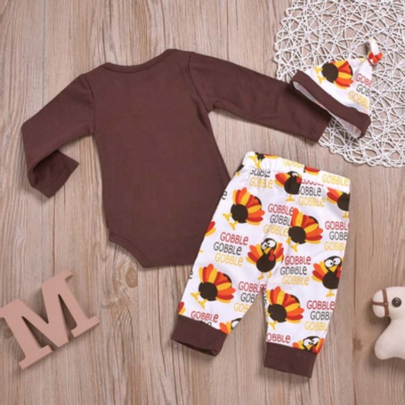 Boutique thanksgiving organic cotton high quality brown baby rompers
