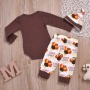 Boutique thanksgiving organic cotton high quality brown baby rompers