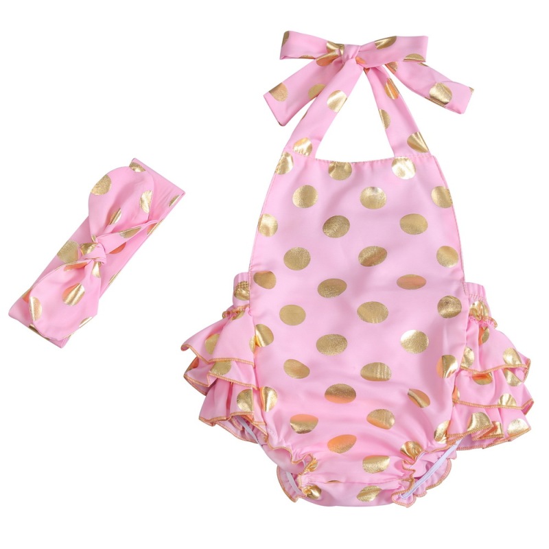 Girls Polk Dots Ruffles Romper Halter Baby Rompers