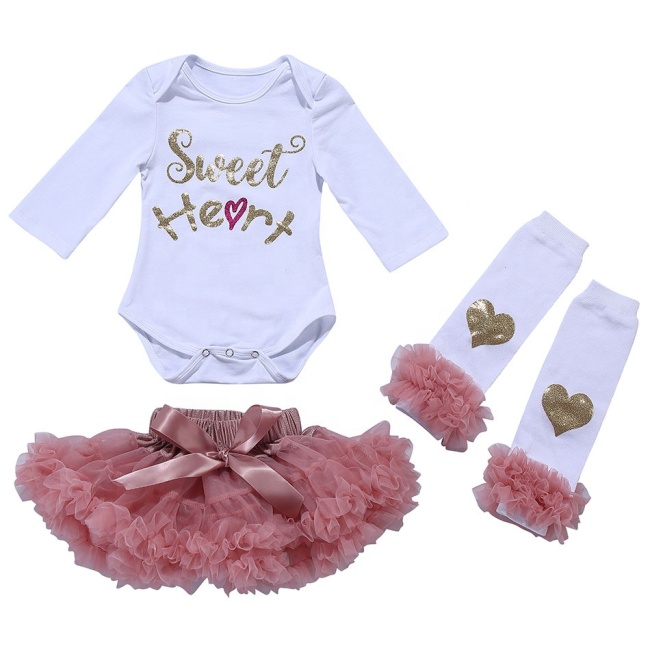 Valentine's Day Girl Pink Pettiskirts With Romper Set