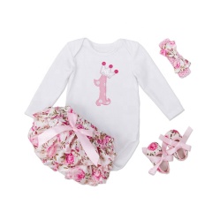 Wholesale Little Kids Birthday Romper With Diaper Cover And Baby Shoes And Headband Set