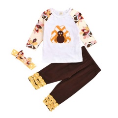 2021 long sleeve cotton turkey cartoon 2 piece baby clothing sets