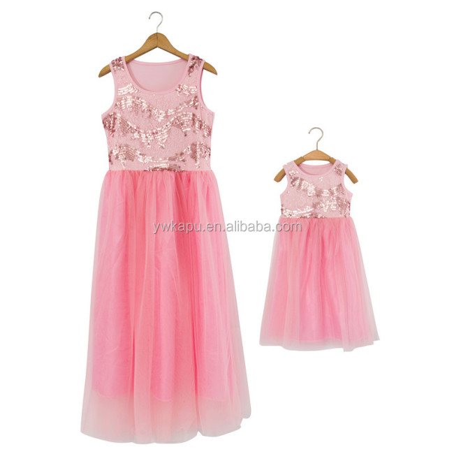 2018 summer sleeveless sequin mom and me dress elegant mother and daughter skirt