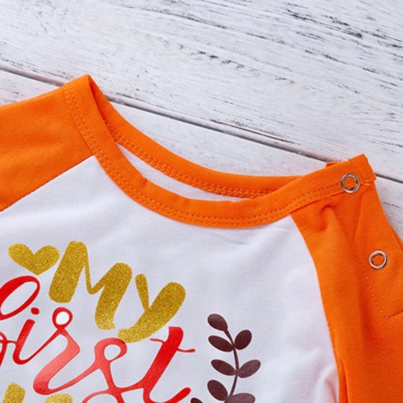 2021 new style thanksgiving orange long-sleeved stripe baby romper