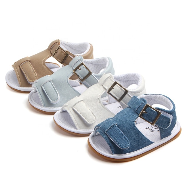 2021 summer fashion solid color baby boy buckle strap leather sandals