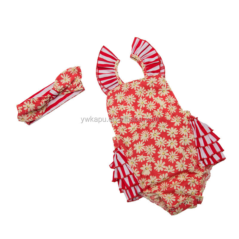 Baby boutique clothing infant onesie set baby girl ruffle bubble romper with headband
