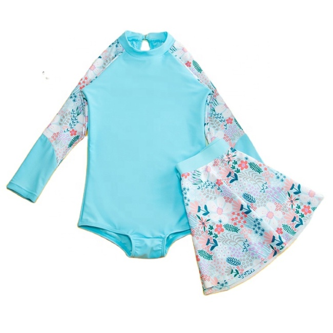 Wholesale long sleeve blue kids swimwear baby designer custom swimsuits