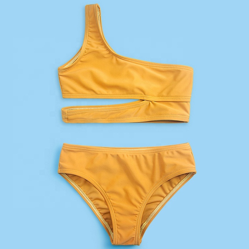 Summer new arrivals yellow black two piece swimsuit strappy bikini swimwear
